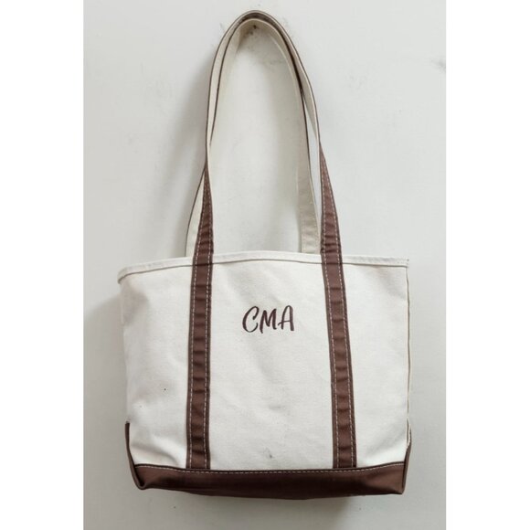 L.L.Bean Boat and Tote Canvas Bag Small White Brown Monogram CMA Made in USA - Picture 2 of 14